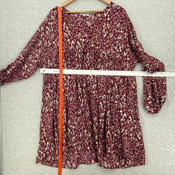 Umgee Dress Womens 1XL Burgandy Wine Baby Doll Long Sleeve Short Boho Chic - Picture 8 of 12